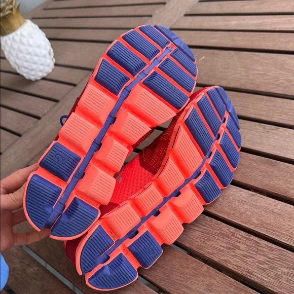 On Running Women's Cloud X Red and Blue Athletic Shoes - Picture 7 of 8